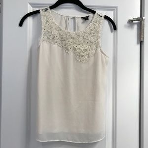 Ann Taylor Petite Cream Top Embellished with Flowers